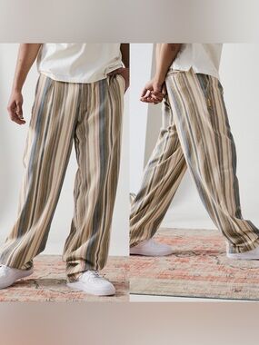 Round Two Striped Pleated Khaki Blue Pants 34x31
